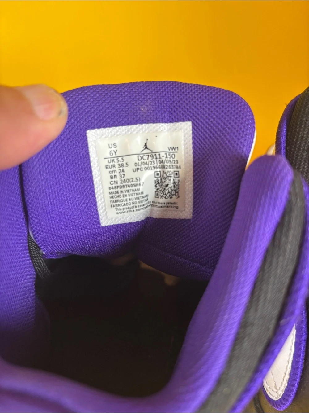Air Jordan Kids Basketball Shoes - White, Black & Purple Size 6Y